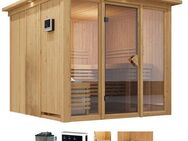 welltime Sauna Artja, BxTxH: 240,5 x 248 x 202 cm, 68 mm, (Set) naturbelassen, mit Ofen 9 kW ext. Steuerung