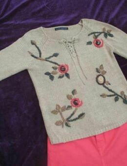 NEU * Trachten * Folklore * 3D Blüten * Blumen * Flower- Power * Stickerei * Dreiviertel Arm * Grob * Strick- Pullover "LUISA CERANO" Handmade * Gr. 38- 40/ S-M * caramèl-beige * flaschen-grün * hummer * braun * - Riedlingen