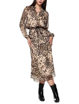 Marc Cain Maxikleid Feminine Rigour Premium Damenmode mit Leo-Print, Sommerkleid, fließend, V-Ausschnitt, locker geschnitten