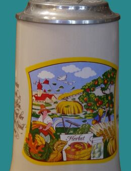 Bierkrug mit Zinndeckel , 0,5Liter , Maisel Bräu - Bayreuth , Spruch & Motiv Herbst , Höhe 18,5cm , K328 - Görlitz