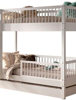 Home affaire Etagenbett Buche massiv weiß, Made in Europe, langlebige Qualität (B/H/T ca. 208x176x98cm, Schublade+unterer Rausfallschutz optional), 2 Lattenroste, wahlweise mit oder ohne Bettschublade und Absturzschutz