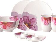 Villeroy & Boch Frühstücks-Geschirrset Rose Garden (8-tlg), 2 Personen, Fine China-Porzellan, Fruehstuecks Set, 8 Teile