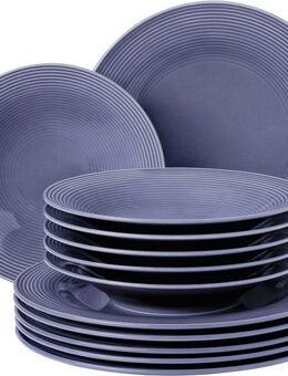 Seltmann Weiden Tafelservice Geschirr-Set, 12 Teile, Beat, Fliederblau (12-tlg), 6 Personen, Porzellan, Teller Set, weiß, mit Rillendekor, 12 Teile, für 6 Personen