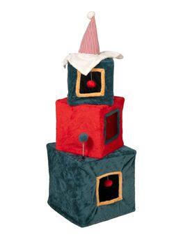 TIAKI Weihnachtlicher Geschenketurm für Katzen - grün / rot