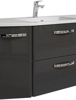Saphir Waschtisch Quickset 327 Waschtisch mit Unterschrank, inkl Türdämpfer, Anthrazit Hochglanz, Waschplatz mit 2 Türen, 1 Klappe, 1 Auszug