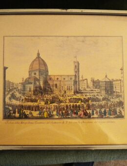 Wandbild,Zeichnung,Veduta della Metropolitano Fiorentina e del Battistero di S. Gio con la Procefsione del Corpus Domani von B. Sqrilli Scud?,Alt,ca. 35x28 cm - Linnich