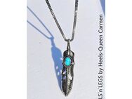 Western / Indianer Schmuck - Edelstahl Kette + Anhänger "Feder türkis blau" - Bruchköbel