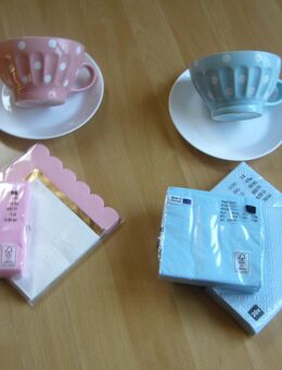 Müsli Set - 4teilig - Servietten - Rosa / Hellblau / Weiß - Neu - Halbemond