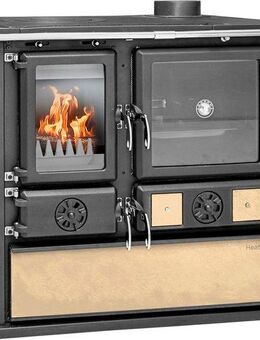 Festbrennstoffherd Heathus Küchenofen »Cook Premium« Beige, 8,8 kW, Zeitbrand, Ofenherd zum Heizen, Kochen & Backen