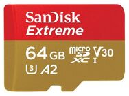 Sandisk microSDXC Extreme Speicherkarte (64 GB, Video Speed Class 30 (V30)/UHS Speed Class 3 (U3)