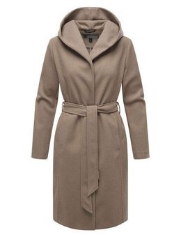 Marikoo Kurzmantel Kailii Eleganter Wickel Mantel mit Taillengürtel und Oversized Hood Kapuze