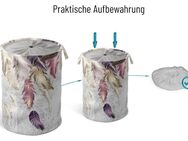 Sanilo Wäschekorb Federn, kräftige Farben, samtweiche Oberfläche, mit Deckel