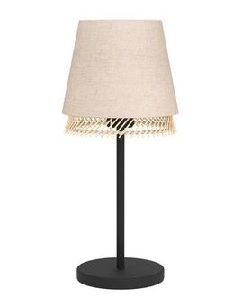 EGLO Tischleuchte TABLEY Tischlampe, Stahl und Textil, E27, IP20, Nachttischlampe, Lampe, Ein-/Ausschalter, ohne Leuchtmittel, Nachttischlampe, Lampe aus Metall in Schwarz, Bambus und Leinen, E27