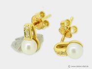 Tolle 750er Gold Ohrringe, Perle und Diamanten, gebraucht (1591) - Leverkusen