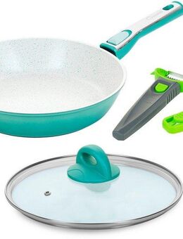 Genius Pfannen-Set Cerafit Revolution Pfanne Ø 28 cm inkl. Börner Multi Peeler, (Set, 5-tlg., Pfanne, Ø 28 cm, aquagrün, Börner Multi peeler 3er-Set, grün), Antihaft-Pfanne mit neuer und herausragender Keramikbeschichtung