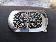 massive Gürtelschnalle buckle aus Edelstahl - Skull / Totenkopf - Bruchköbel