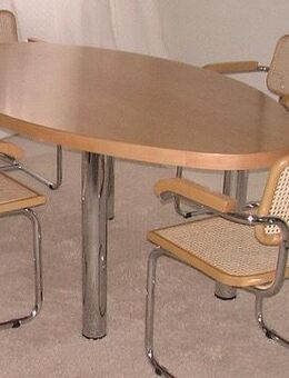 Designer Tischgruppe, oval, Buche/Chrom + 4 Freischwinger (Thonet-Replicate) - Hamburg