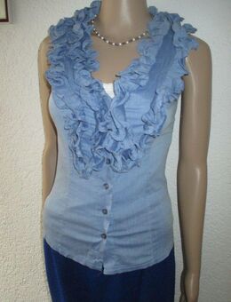 NEU mit ETIKETT * Edel * opulent * Romantik * Rüschen- Volant * Ärmellos * Kurzarm * DESIGNER * Bluse Gr. 34/ XS * hell- himmel- blau * - Riedlingen