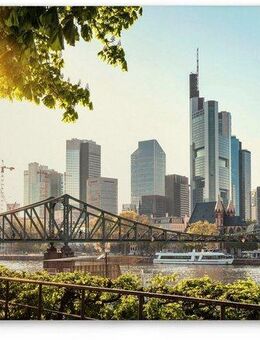 A.S. Création Leinwandbild Frankfurt City, Gemälde, Kinder, Kunst (1 St), Brücke Großstadt Keilrahmen Frankfurt Skyline Leinwand-Bild Wohnzimmer
