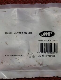 1 Satz neuer Blechmuttern/Schnappmutter von JMP in Silber, M4, 10 Stück, OVP, JM 7750186, Versand gegen Aufpreis möglich, 5,- € - Unterleinleiter