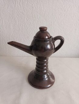 Keramikflasche mit Deckel Kanne Vase braun ca. 20cm hoch Gesamtlänge ca. 17cm - Essen