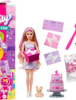 Barbie Anziehpuppe Party Unboxed Haustier-Geburtstagsserie, lila Kleid, mit Farbwechsel