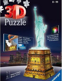 Ravensburger 3D-Puzzle Freiheitsstatue bei Nacht, 108 Puzzleteile, mit Farbwechsel LEDs, Made in Europe