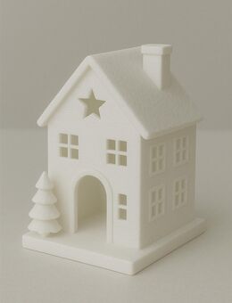 Weißes 3D-gedrucktes Teelichthaus – Weihnachtsdeko Haus | Minimalistische Winterdeko | Dekohaus ohne Kerze | 3D Print Deko - Moers