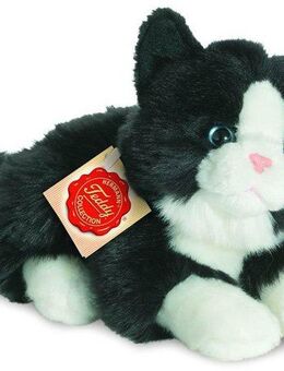 Teddy Hermann® Kuscheltier Katze liegend schwarz/weiß, 20 cm, zum Teil aus recyceltem Material