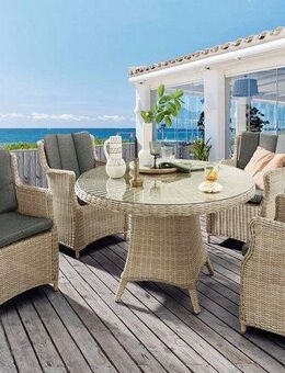 Destiny Garten-Essgruppe LUNA, (Set, 13-tlg., 4 Sessel, Tisch Ø 100x75cm, Auflagen), Aluminium, Polyrattan