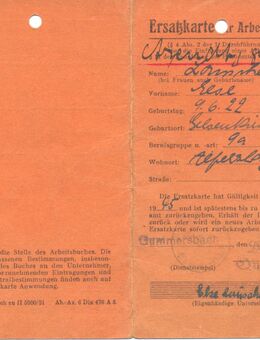 ARBEITSBUCH-ERSATZKARTE Gummersbach 1945 - Ochsenfurt