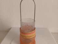 Teelichthalter Windlicht Glas Metall Stoff hoch ca. 28cm Durchmesser 8cm - Essen