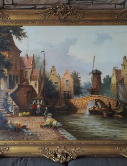 Ölgemälde Gracht mit Windmühle - Hohen Neuendorf