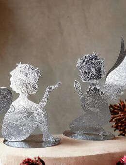 %% .... 2 er Set Engel Pärchen Silber Metall 17 + 13 cm Weihnachten Deko - Rheinbach