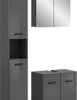 welltime Badmöbel-Set Doux, bestehend aus: Hochschrank, Waschbeckenunterschrank, (3-St), Spiegelschrank, hochwertige hochglanz MDF Front mit Rillenfräsung