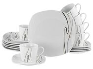 CreaTable Kaffeeservice Amelie Piazza, Kaffee-Service 18-tlg (18-tlg), 6 Personen, Porzellan, Elegant, Schwungvoller Liniendekor