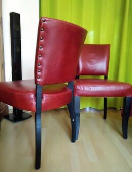 4 echte rote Leder Stühle massiv Holz gepolstert - Berlin