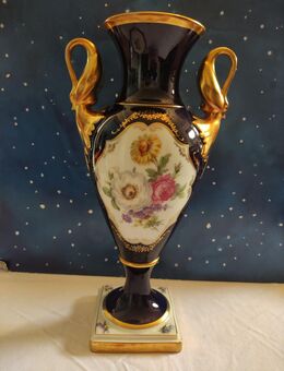 Alka Vase Kobalt Blau goldene Schwäne als Griff Goldrand - Grünendeich