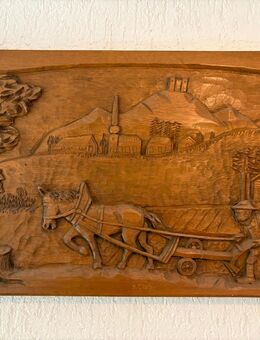 Handgeschnitztes Bild / Holzschnitzerei - bäuerliche Szene - Herne