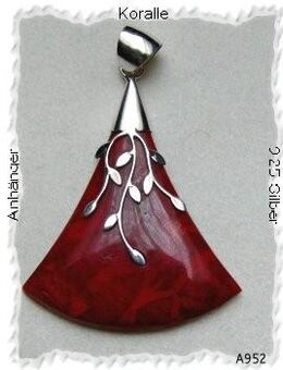 Korallenanhänger, rote Koralle in 925 Silberfassung - Stemmen