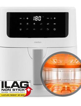 Medion® Heißluftfritteuse mit 2 Heizelementen MD11750 P10 XL Duo, großer, 2000 W, Temperatur einstellbar 50 - 200 °C, ILAG Beschichtung, Timer