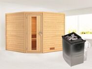 Karibu Sauna "Leona" mit Energiespartür Ofen 9 kW integr. Strg, BxTxH: 231 x 231 x 198 cm, 38 mm, aus hochwertiger nordischer Fichte