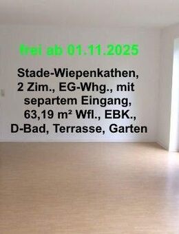 Stade-Wiepenkathen: 2 Zim. EG-Whg. mit Terrasse und Garten - Stade (Hansestadt)