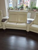 Stressless Arion Leder Beige Vierersitz manuelle Funktion mit Doppelhocker in 47803