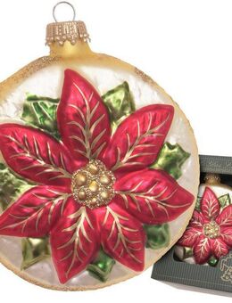 Krebs Glas Lauscha Christbaumschmuck Weihnachtstern Taler, Gold/Rot, 8cm (1-tlg), Christbaumschmuck, Glas, mundgeblasen, handgefertigt, Christbaumkugel