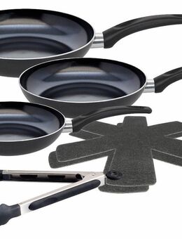 Elo - Meine Küche Pfannen-Set Prima Cucina 6 teilig, Aluminium (Set, 6-tlg., 1x Bratpfanne Ø 20/24/28 cm, 1x Grillzange, 2x Stapelschutz), Induktion