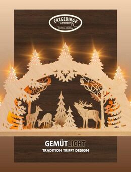 Weigla LED Schwibbogen Hirschfamilie, Lichterbogen aus Holz, NATUR, Made in Germany (1-tlg), Erzgebirge garantiert, Weihnachtsdeko Innen, Weihnachtsbeleuchtung