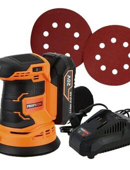 Profiwerk Akku-Exzenterschleifer PWES-01-Kit 20V, 125 mm, 2,0Ah Akku, Netzteil, max. 10000 U/min
