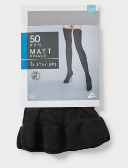 Damen Feinstrümpfe Halterlos Blickdicht Strumpfhose 50 DEN Matt Opaque 1x Stay UPS Schwarz Lycra Marke: C&A Gr. S-M, Made to Fit you Technology neu mit Etikett - Albstadt