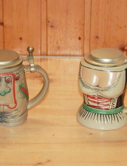 2 Bierkrüge Männchen Weibchen Deko 0,5 L Steingut Keramik Steinzeug Gerz Vintage - Borken